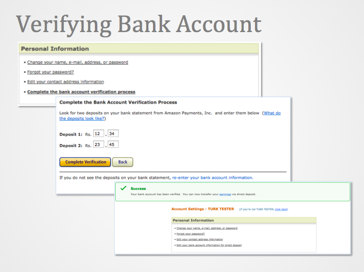 Image of the verify bank account sequence