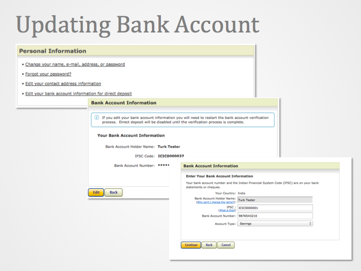 Image of the update bank account sequence